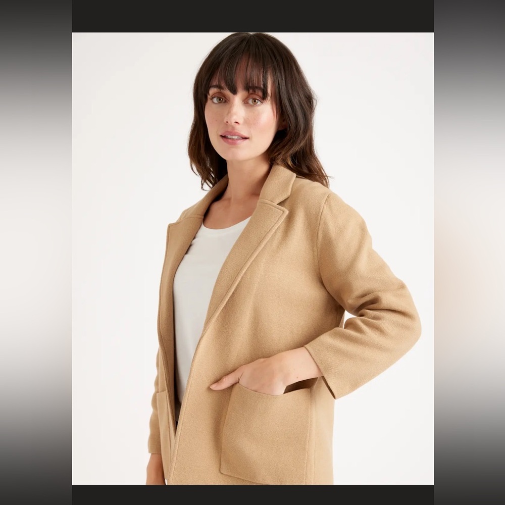 100% Organic Cotton Knit Blazer Quince Camel - Picture 3 of 5